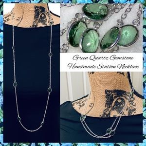 Green Quartz Gemstone Handmade Station Necklace